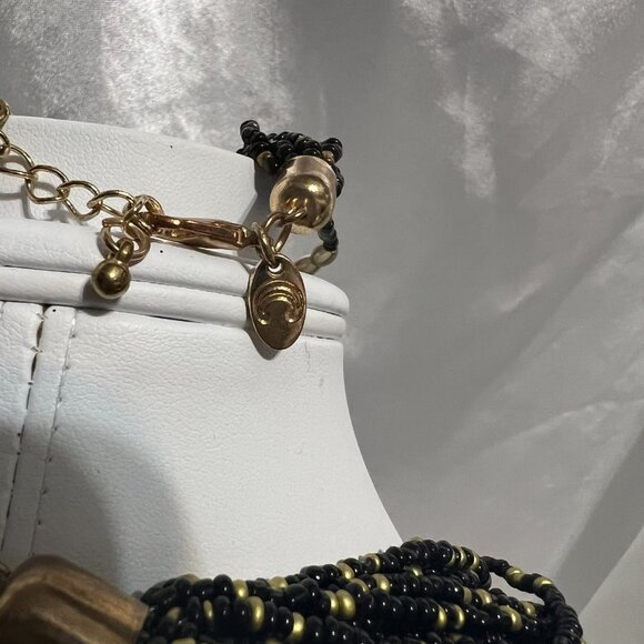 Vintage NENA Multi-strand Black & Gold Seed Bead Necklace, Bracelet & Earrings - Picture 8 of 8